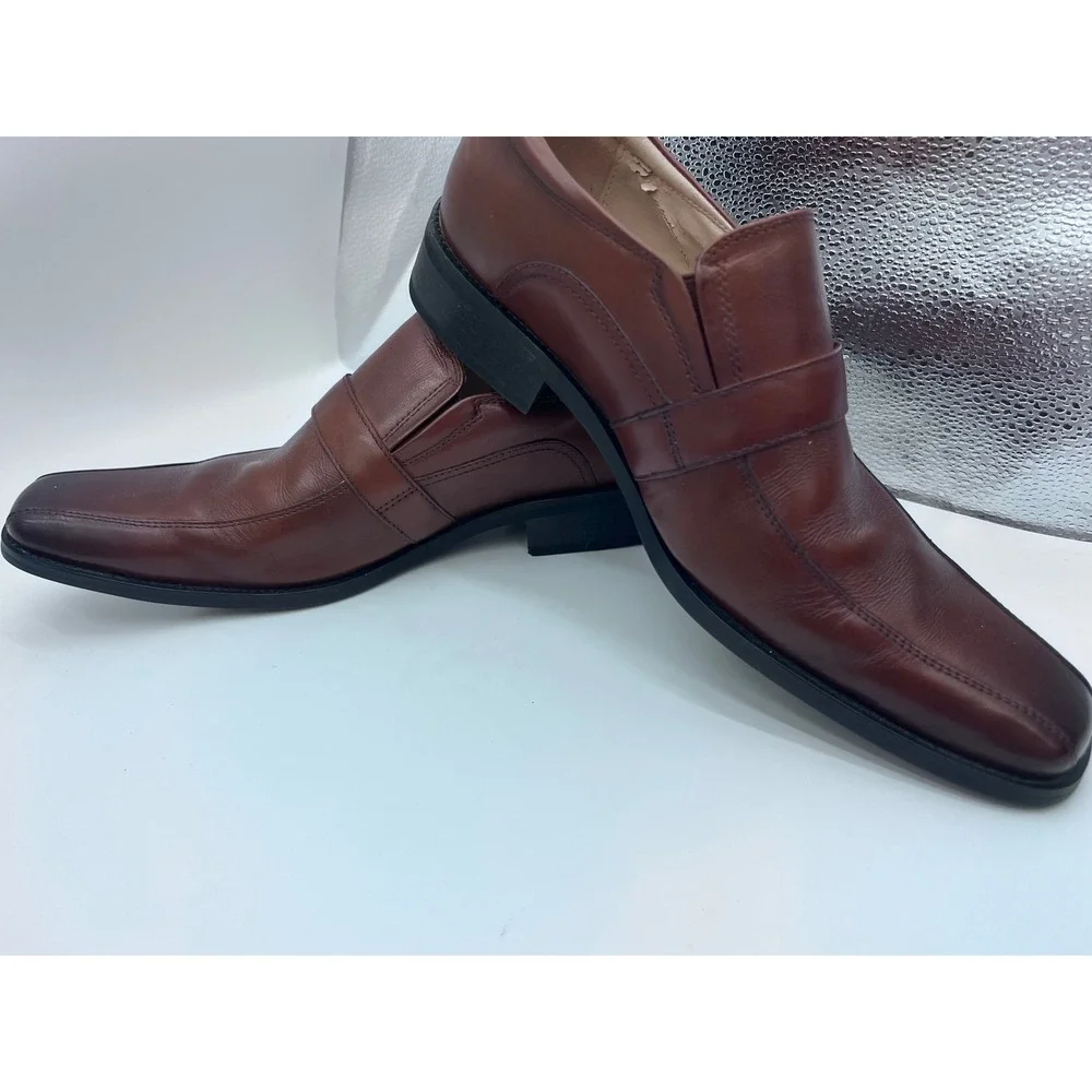 Steve Madden Mens H-Draugh Brown Leather Slip On Square Toe Dress Loafers Shoes